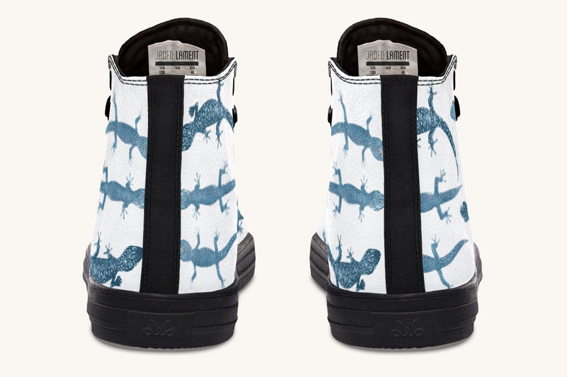 March of the Lizards Blue White Hightops - Jaded Lament