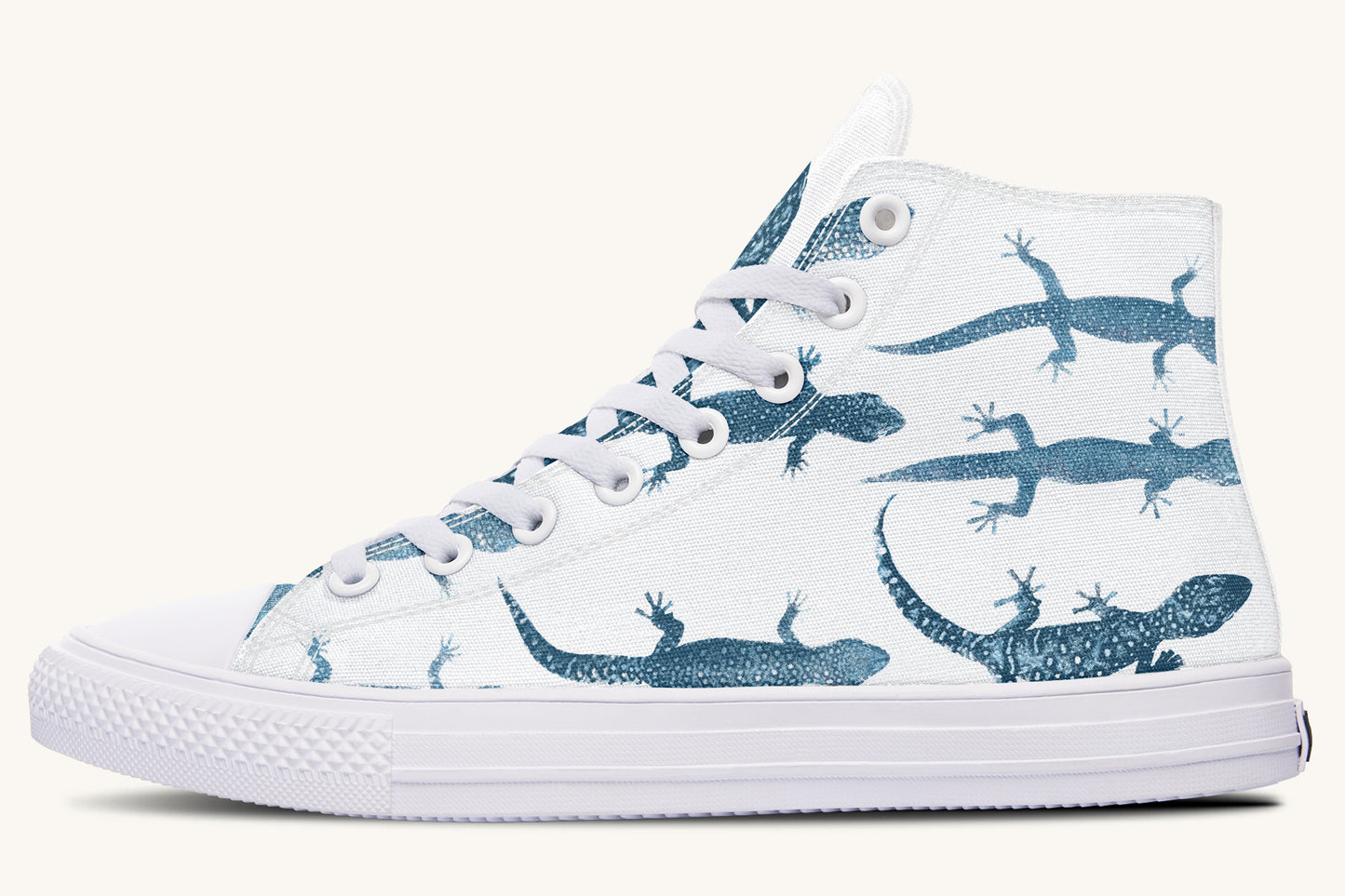 March of the Lizards Blue White Hightops - Jaded Lament