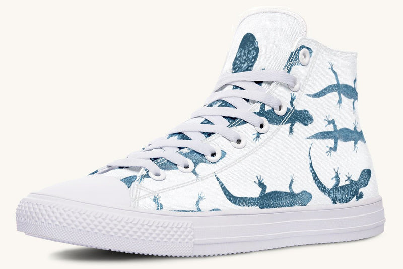 March of the Lizards Blue White Hightops - Jaded Lament