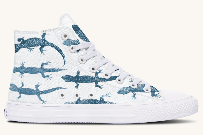 March of the Lizards Blue White Hightops - Jaded Lament