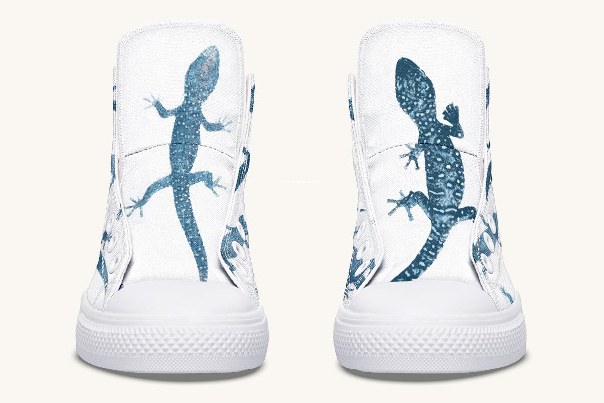March of the Lizards Blue White Hightops - Jaded Lament