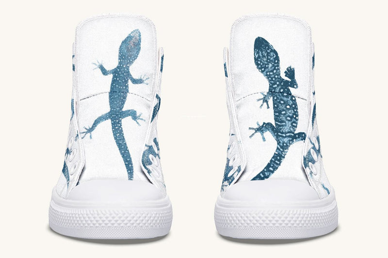 March of the Lizards Blue White Hightops - Jaded Lament