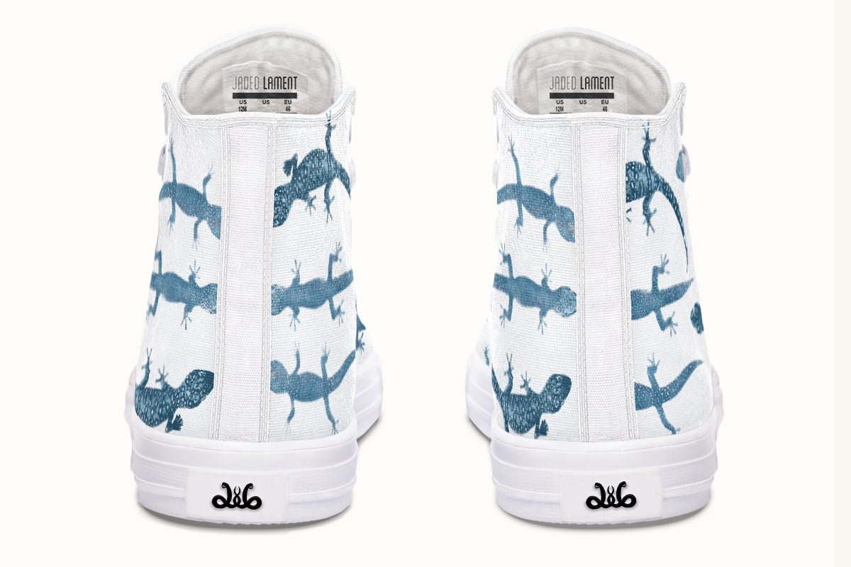 March of the Lizards Blue White Hightops - Jaded Lament