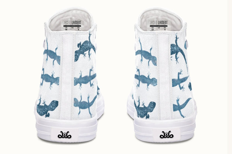 March of the Lizards Blue White Hightops - Jaded Lament