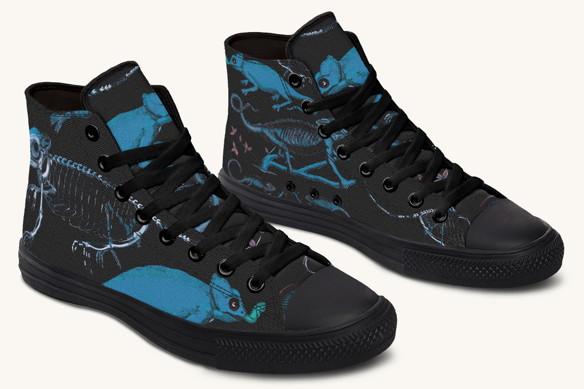 Reptilian in Bloom Black and Blue Hightops - Jaded Lament
