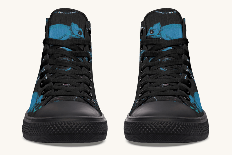 Reptilian in Bloom Black and Blue Hightops - Jaded Lament