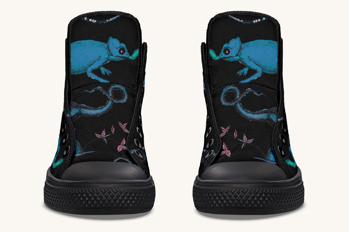 Reptilian in Bloom Black and Blue Hightops - Jaded Lament