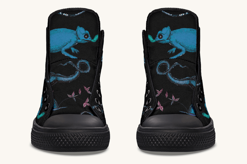 Reptilian in Bloom Black and Blue Hightops - Jaded Lament