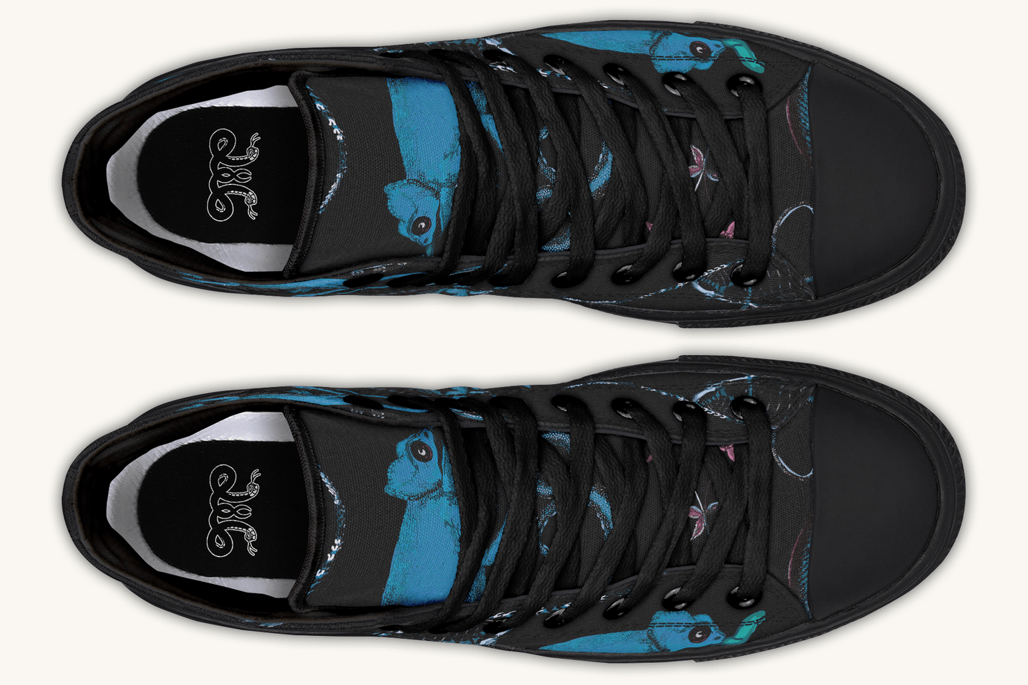 Reptilian in Bloom Black and Blue Hightops - Jaded Lament