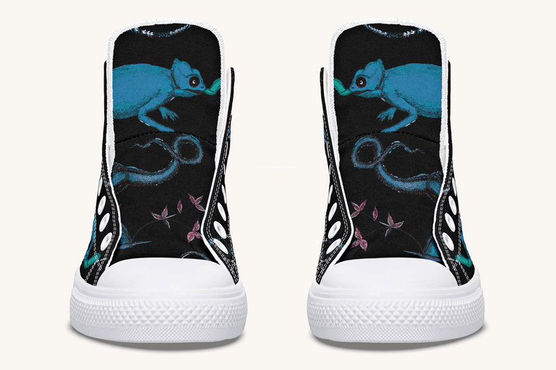 Reptilian in Bloom Black and Blue Hightops - Jaded Lament