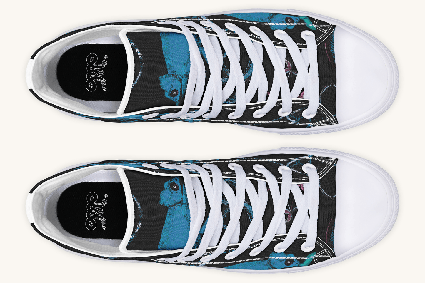 Reptilian in Bloom Black and Blue Hightops - Jaded Lament