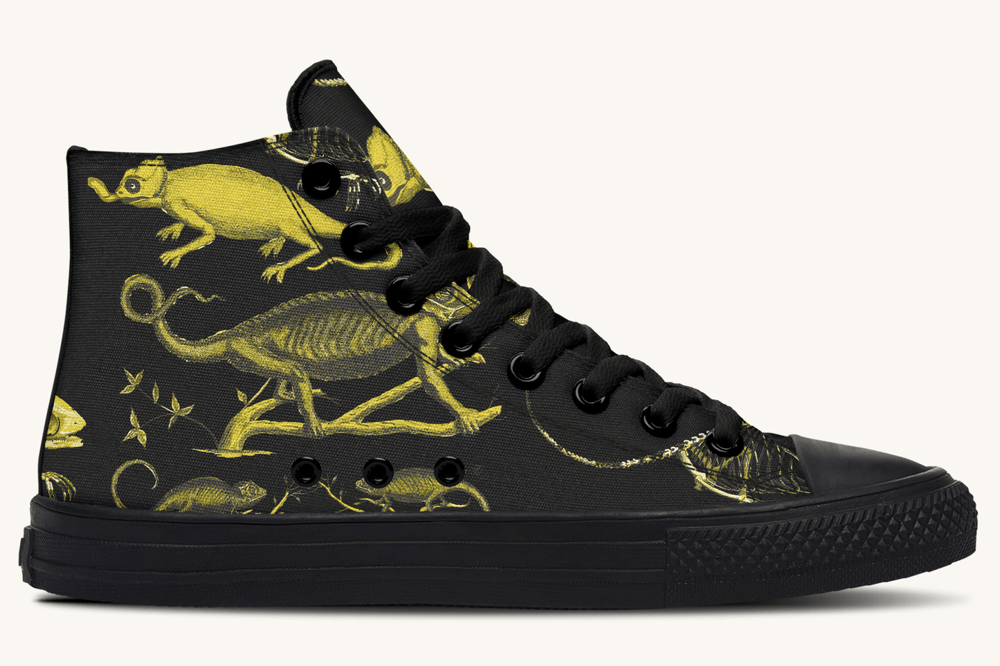 Reptilian in Bloom Black and Gold Hightops - Jaded Lament