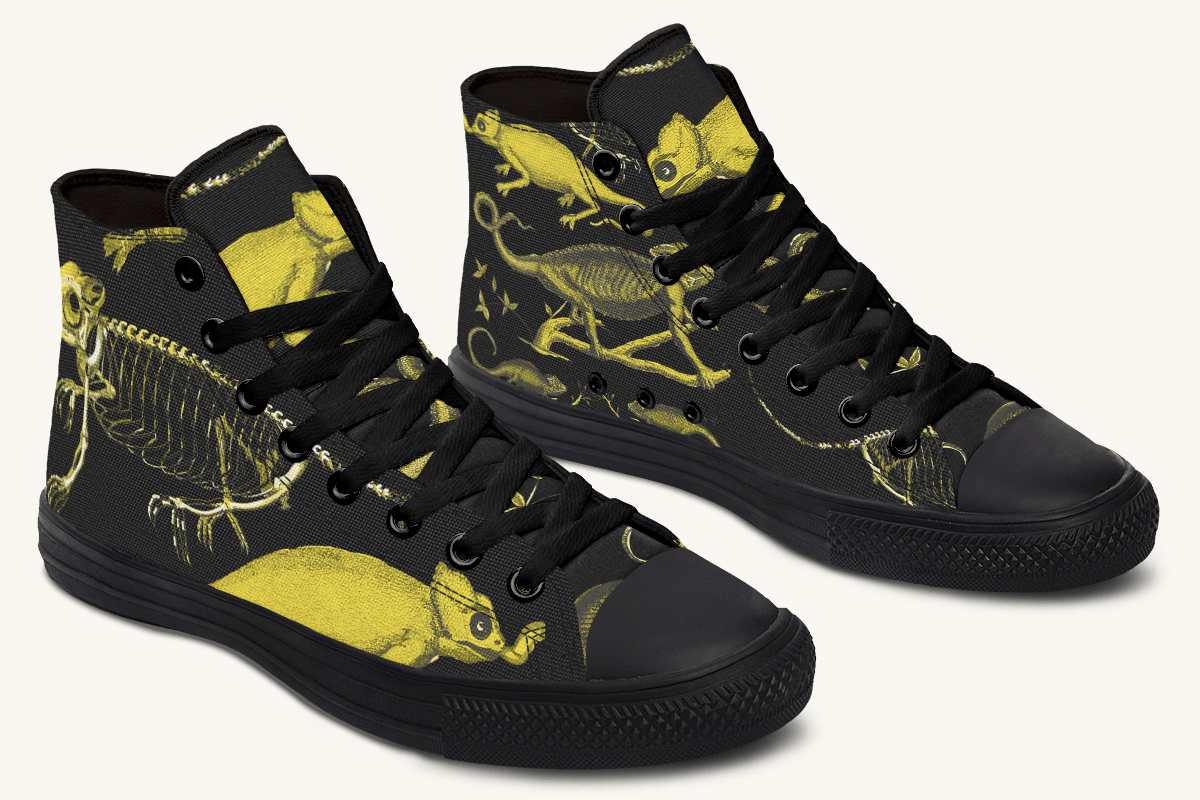 Reptilian in Bloom Black and Gold Hightops - Jaded Lament