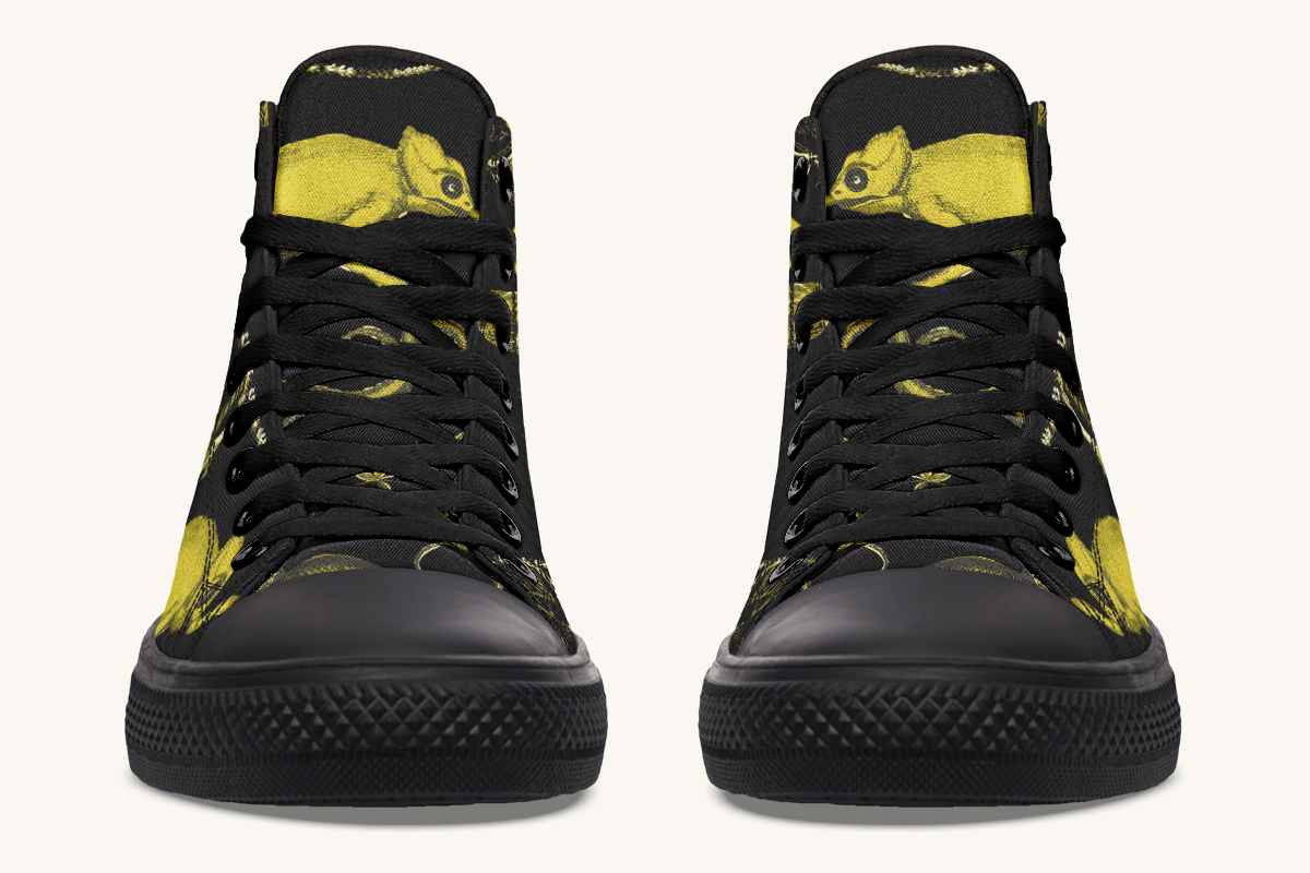 Reptilian in Bloom Black and Gold Hightops - Jaded Lament