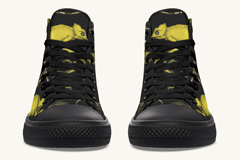 Reptilian in Bloom Black and Gold Hightops - Jaded Lament