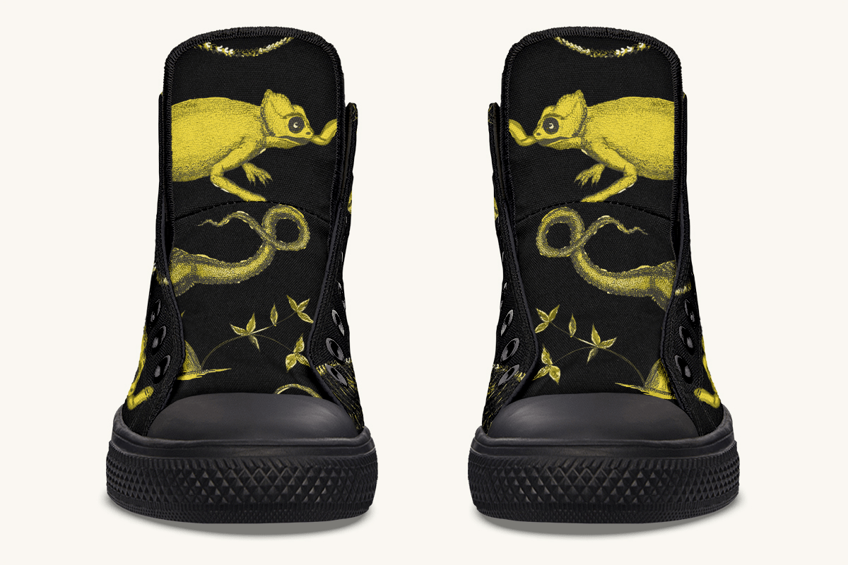Reptilian in Bloom Black and Gold Hightops - Jaded Lament