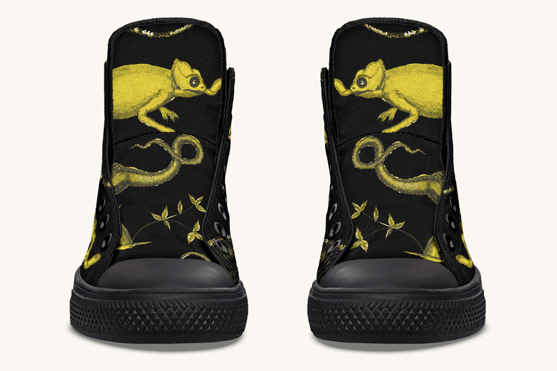 Reptilian in Bloom Black and Gold Hightops - Jaded Lament