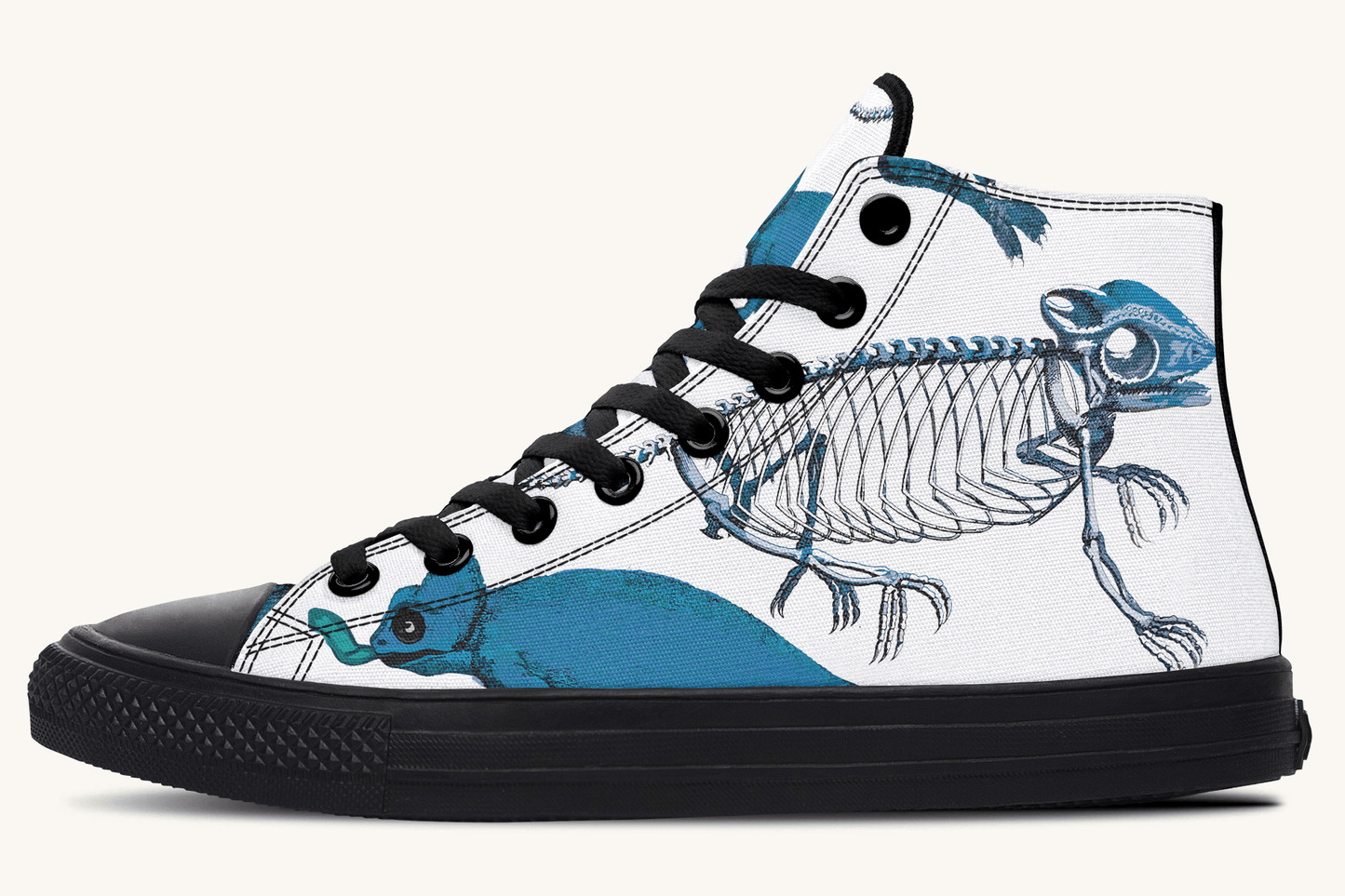 Reptilian in Bloom Blue on White Hightops - Jaded Lament