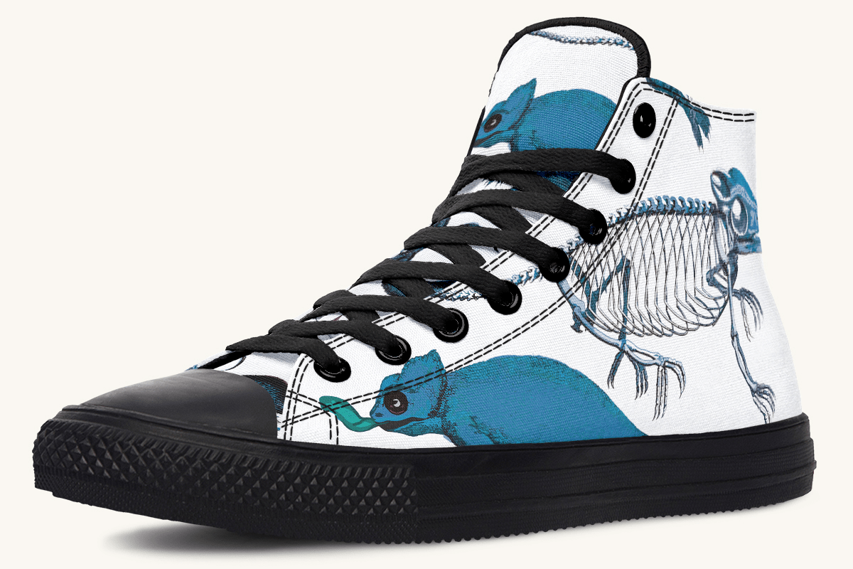 Reptilian in Bloom Blue on White Hightops - Jaded Lament