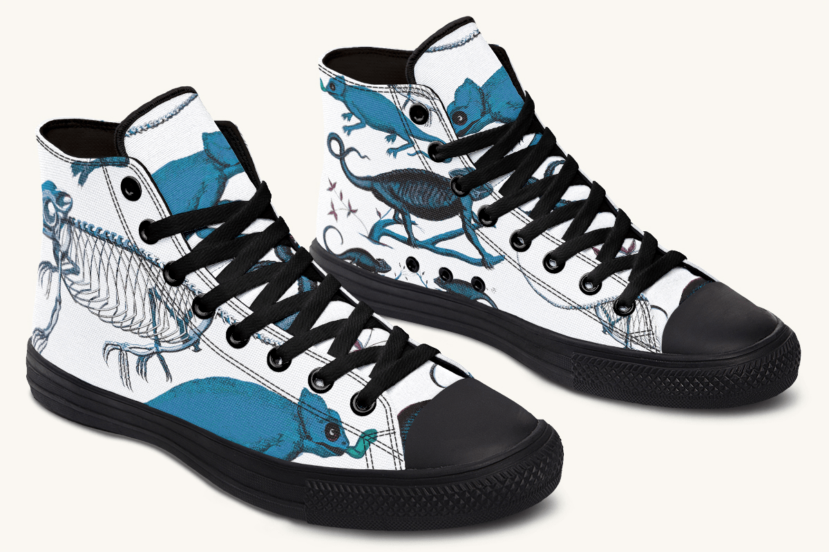 Reptilian in Bloom Blue on White Hightops - Jaded Lament