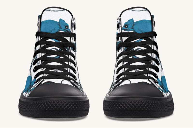 Reptilian in Bloom Blue on White Hightops - Jaded Lament