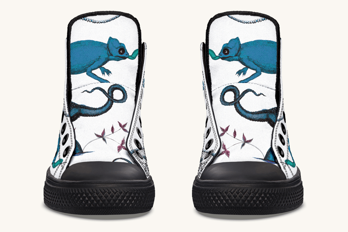Reptilian in Bloom Blue on White Hightops - Jaded Lament