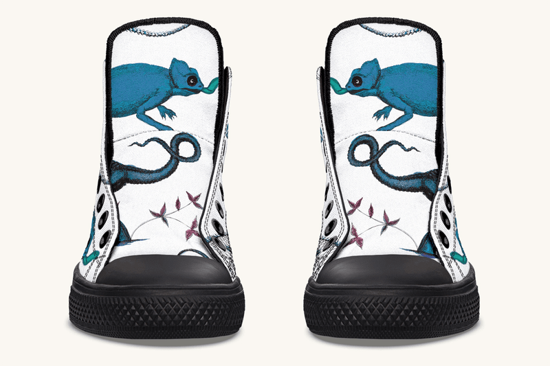 Reptilian in Bloom Blue on White Hightops - Jaded Lament