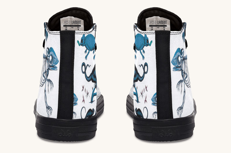 Reptilian in Bloom Blue on White Hightops - Jaded Lament