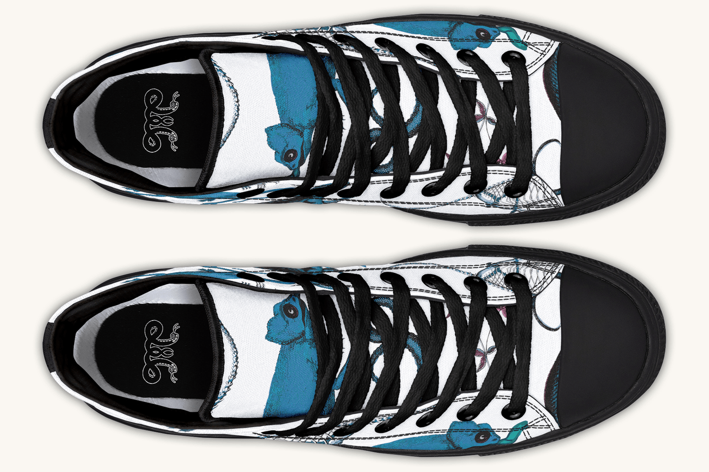 Reptilian in Bloom Blue on White Hightops - Jaded Lament