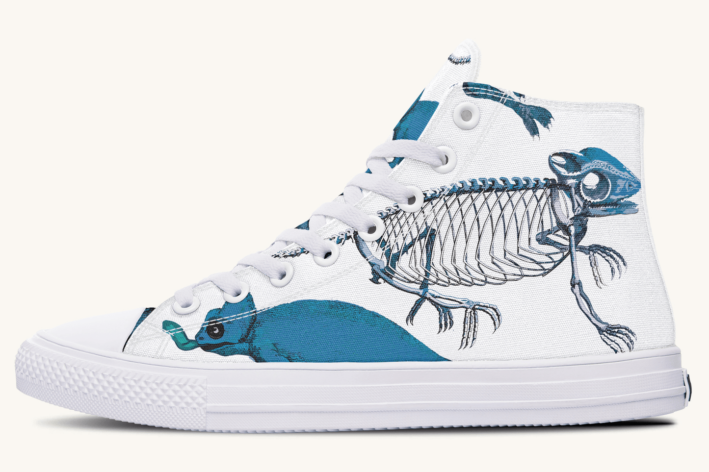 Reptilian in Bloom Blue on White Hightops - Jaded Lament