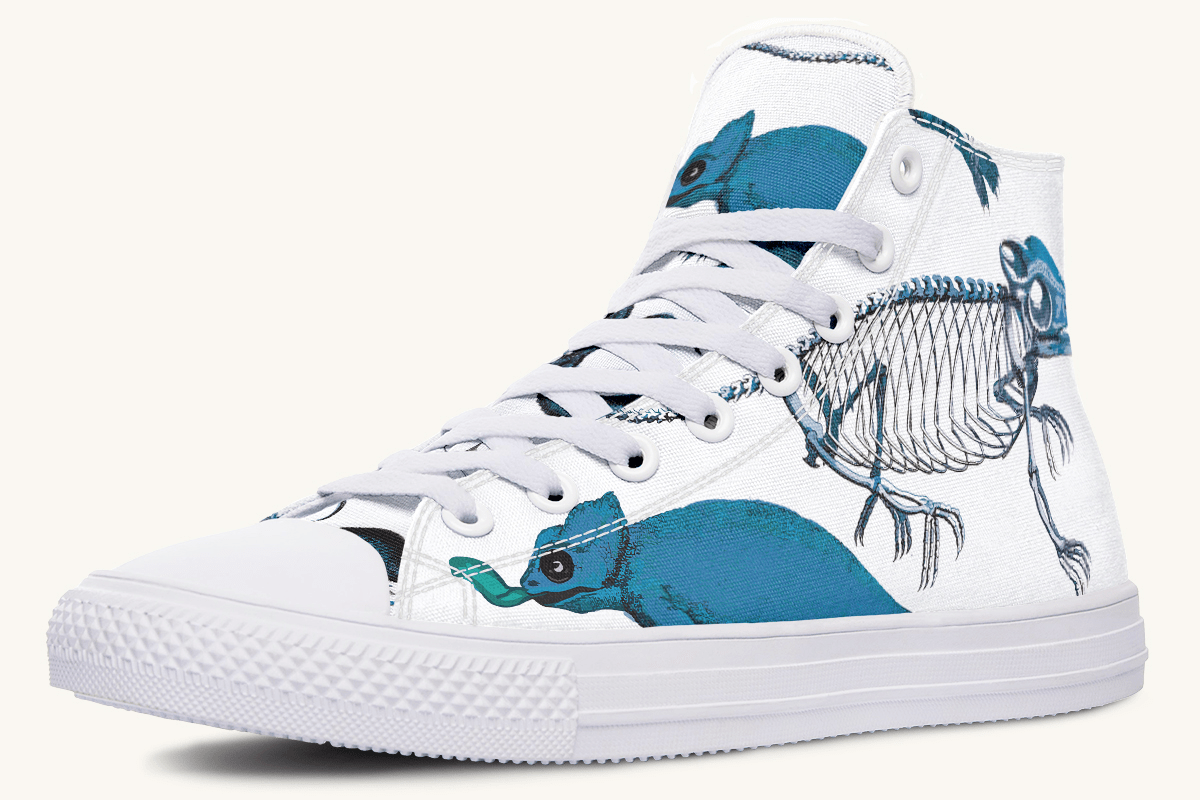 Reptilian in Bloom Blue on White Hightops - Jaded Lament