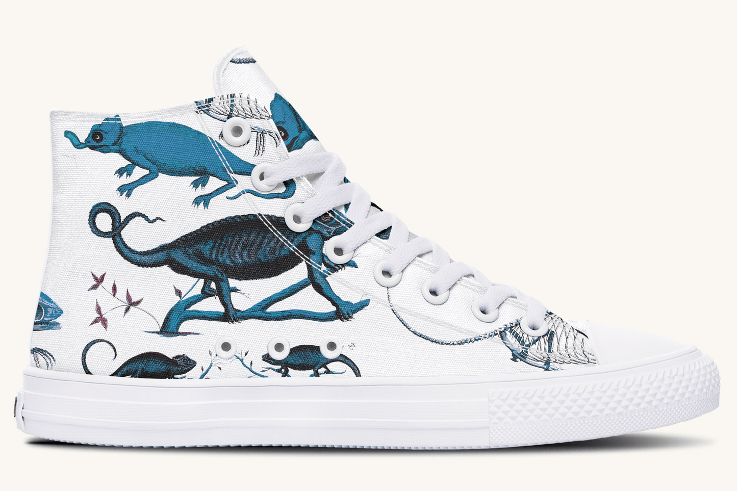 Reptilian in Bloom Blue on White Hightops - Jaded Lament