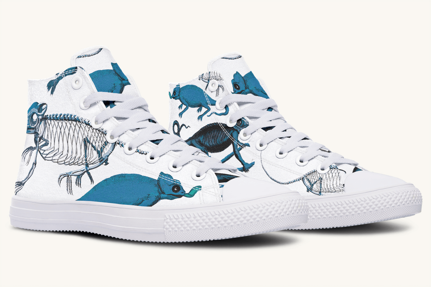Reptilian in Bloom Blue on White Hightops - Jaded Lament