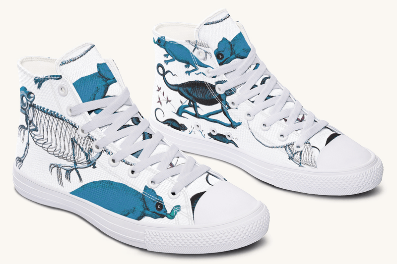 Reptilian in Bloom Blue on White Hightops - Jaded Lament