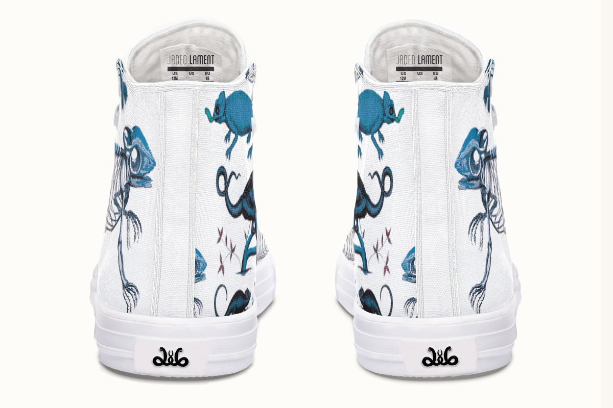 Reptilian in Bloom Blue on White Hightops - Jaded Lament