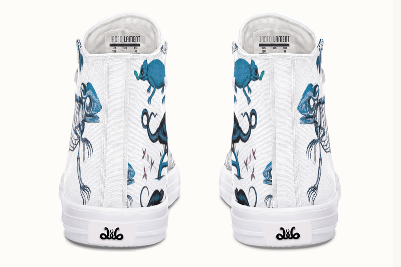 Reptilian in Bloom Blue on White Hightops - Jaded Lament