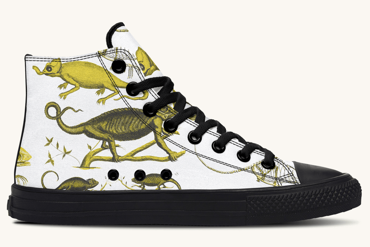 Reptilian in Bloom White and Gold Hightops - Jaded Lament