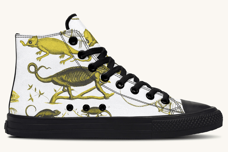 Reptilian in Bloom White and Gold Hightops - Jaded Lament