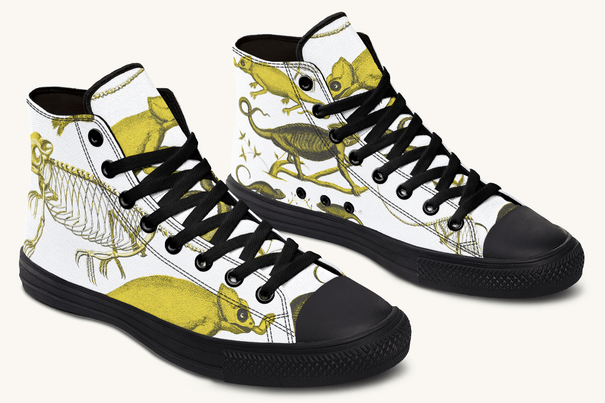 Reptilian in Bloom White and Gold Hightops - Jaded Lament