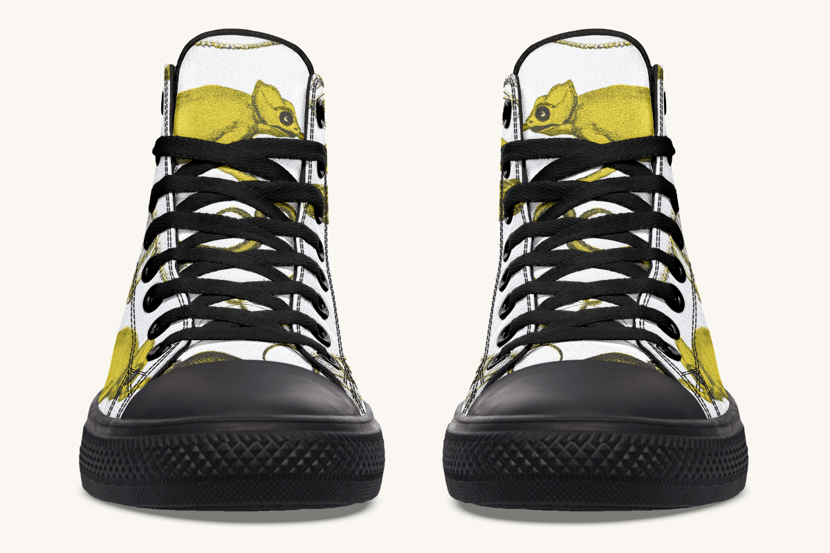 Reptilian in Bloom White and Gold Hightops - Jaded Lament
