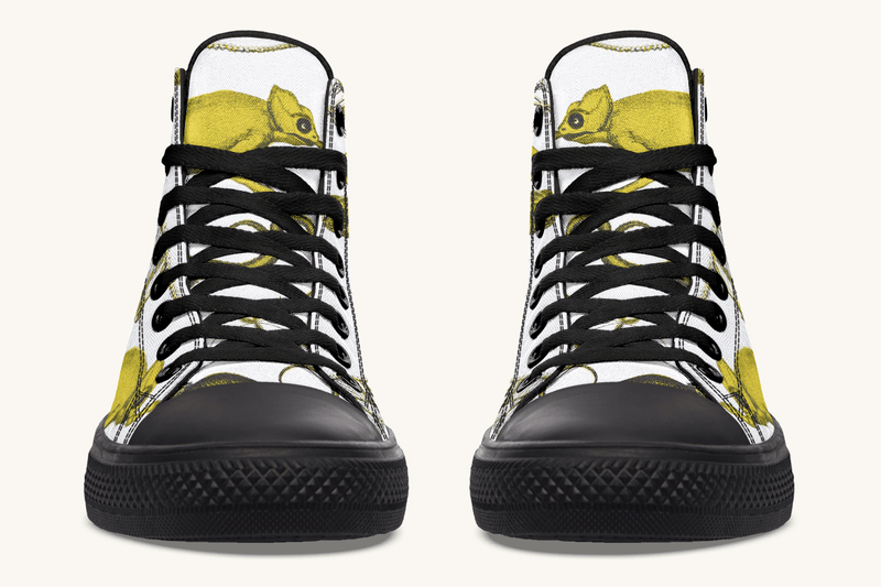 Reptilian in Bloom White and Gold Hightops - Jaded Lament