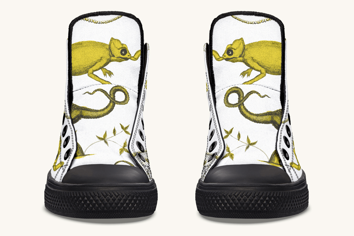 Reptilian in Bloom White and Gold Hightops - Jaded Lament