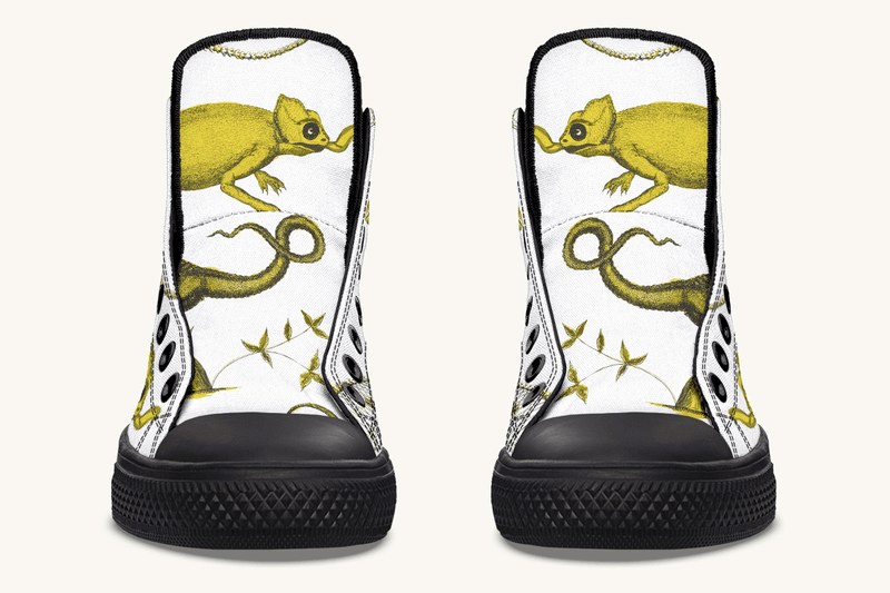 Reptilian in Bloom White and Gold Hightops - Jaded Lament