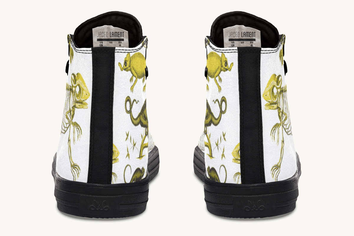 Reptilian in Bloom White and Gold Hightops - Jaded Lament