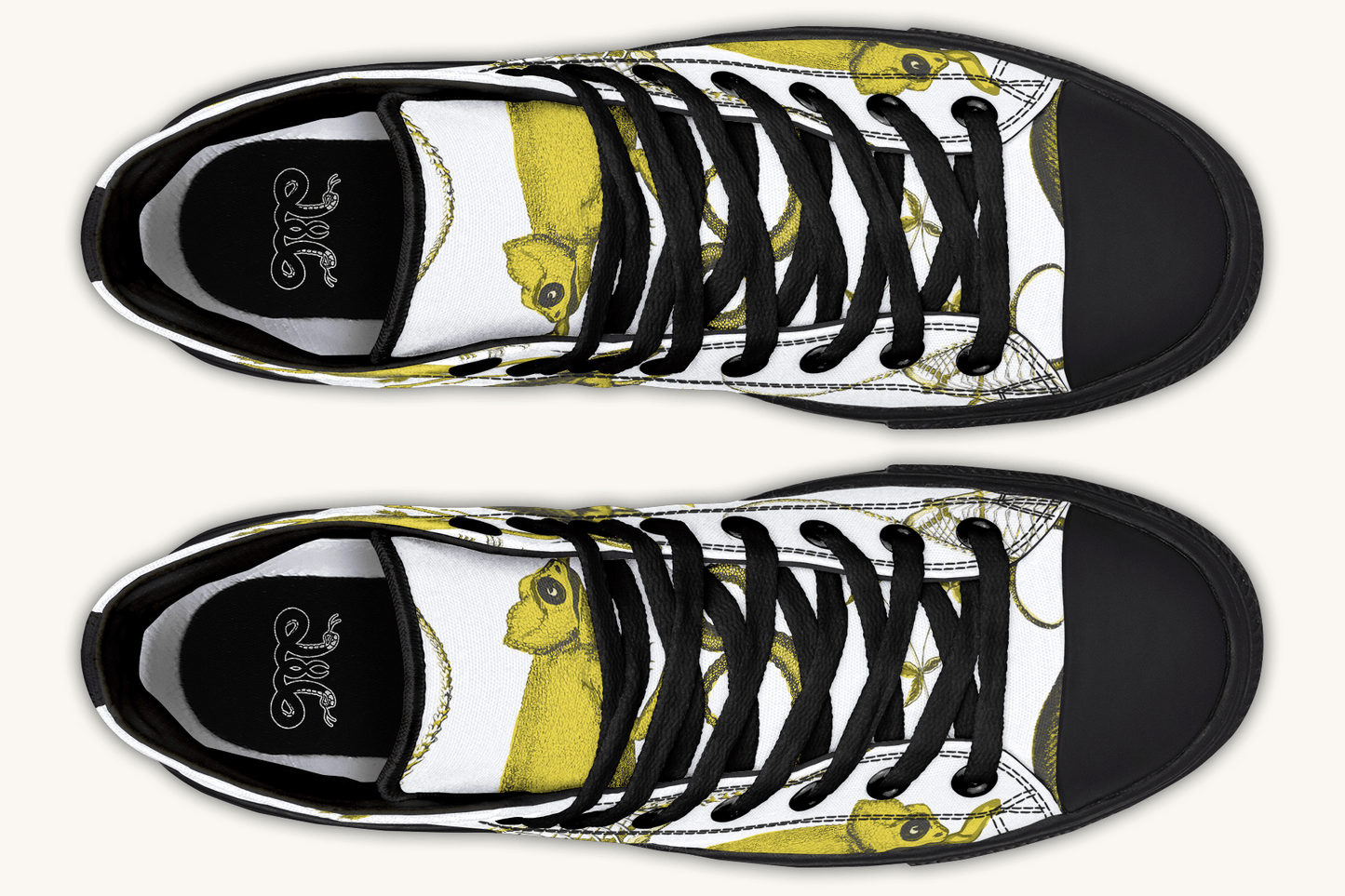 Reptilian in Bloom White and Gold Hightops - Jaded Lament