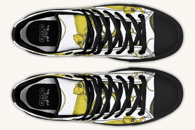 Reptilian in Bloom White and Gold Hightops - Jaded Lament