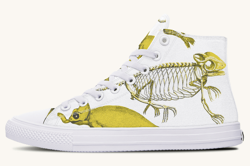 Reptilian in Bloom White and Gold Hightops - Jaded Lament
