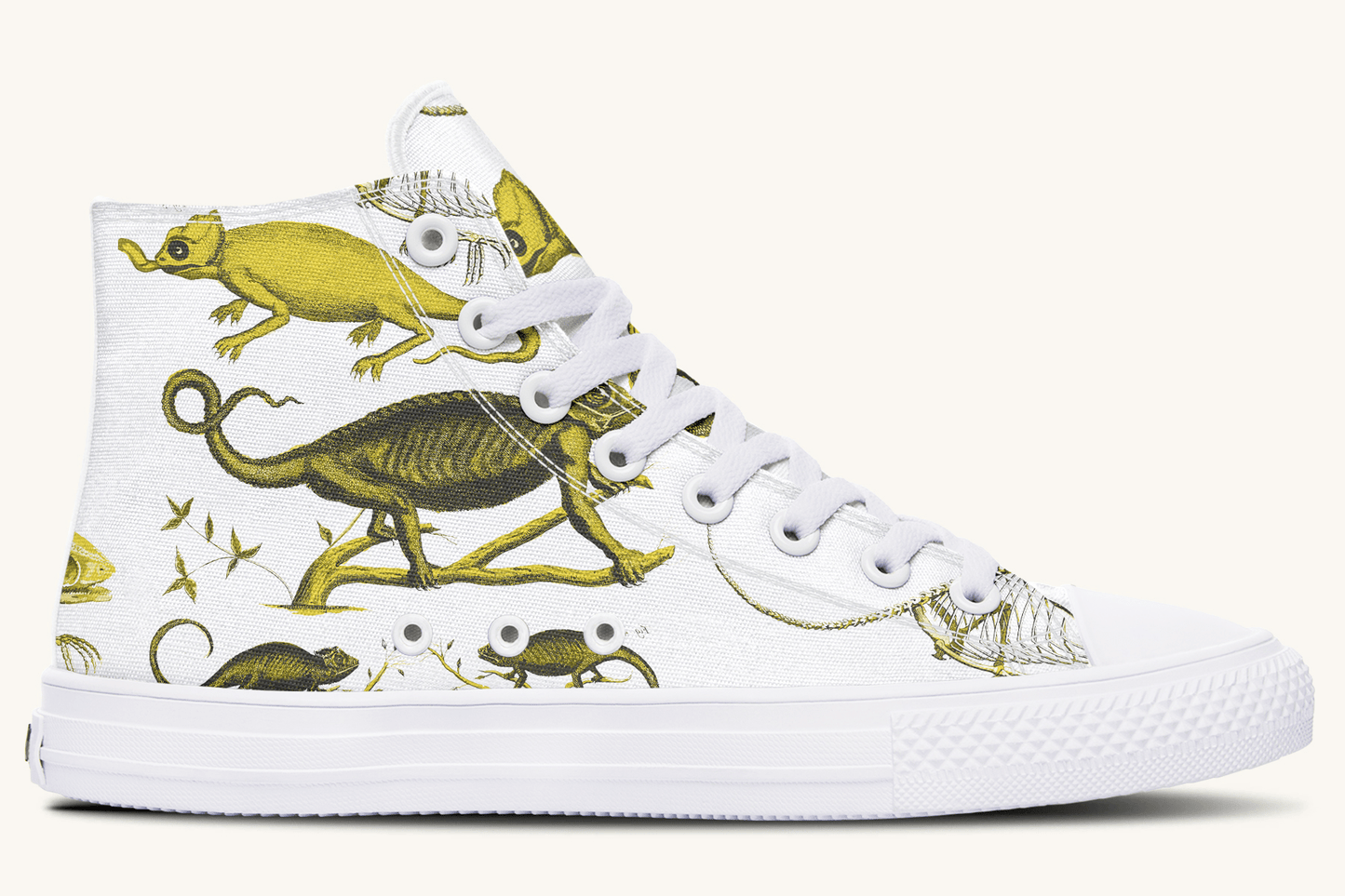 Reptilian in Bloom White and Gold Hightops - Jaded Lament