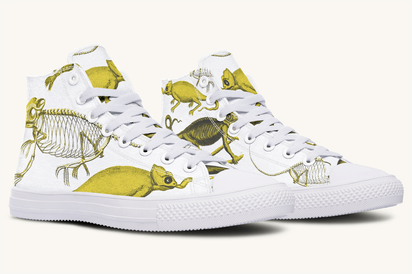 Reptilian in Bloom White and Gold Hightops - Jaded Lament