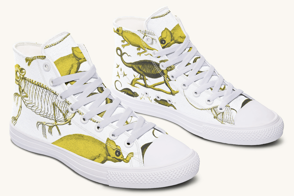 Reptilian in Bloom White and Gold Hightops - Jaded Lament